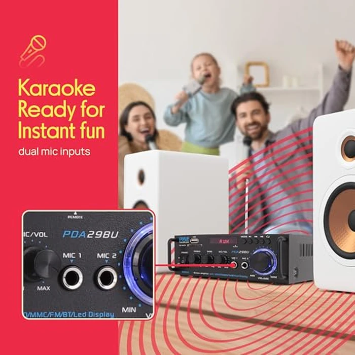 Pyle Stereo Amplifier - 200W Dual Channel Stereo Receiver w/RCA, USB, SD, MIC in, FM Radio Great for Home Speakers, Theater, Entertainment & Studio Use by Pyle - Image 4