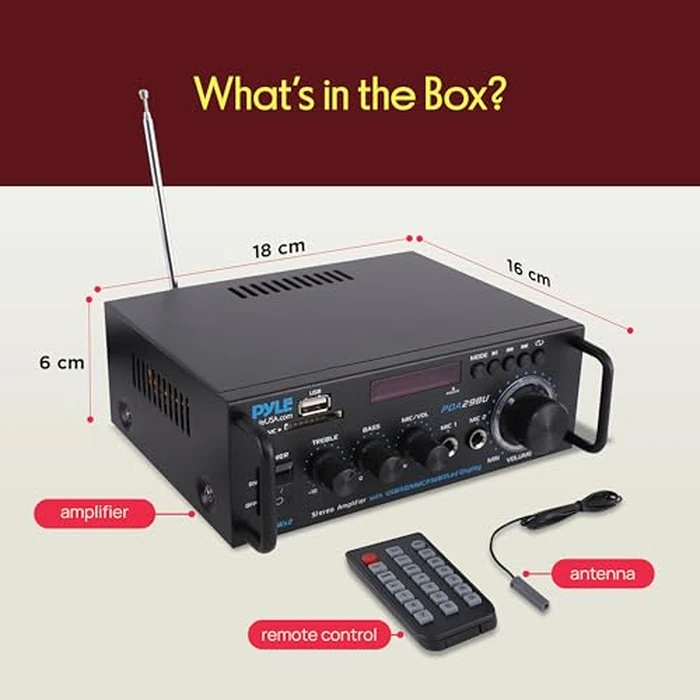Pyle Stereo Amplifier - 200W Dual Channel Stereo Receiver w/RCA, USB, SD, MIC in, FM Radio Great for Home Speakers, Theater, Entertainment & Studio Use by Pyle - Image 7