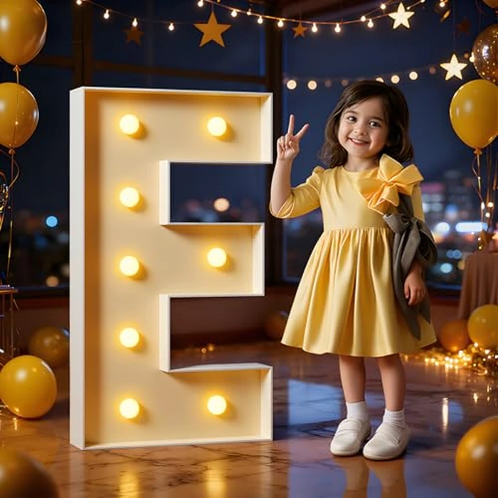 Marquee Letters 3 Feet Tall Large Light Up Letters E Happy Birthday Decorations Wedding Engagement Party Decor Yellow Light Birthday Decorations Balloon Arch Kit Foam Sign E by imprsv - Image 1