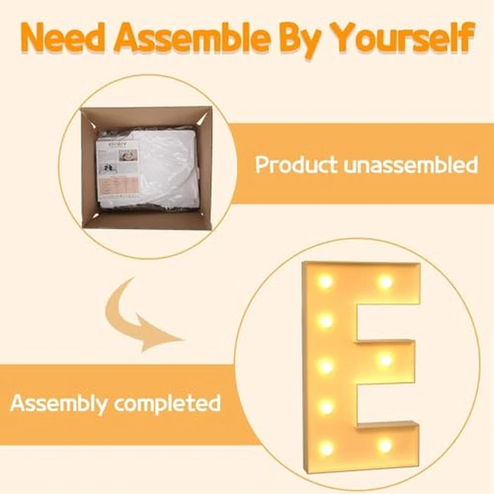 Marquee Letters 3 Feet Tall Large Light Up Letters E Happy Birthday Decorations Wedding Engagement Party Decor Yellow Light Birthday Decorations Balloon Arch Kit Foam Sign E by imprsv - Image 3