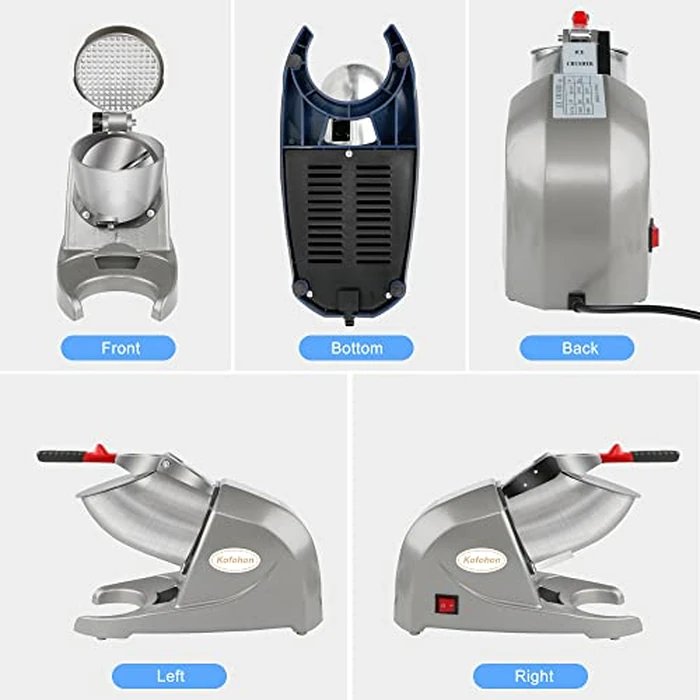KOFOHON Ice Crusher Machine,Electric Ice Shaver Halo Halo for Home&Commercial,Shaved Ice Machine with Dual Steel Blades&Double Covers, 80kgs/hrs,300W/1440rpm,Silver Upgraded. by KOFOHON - Image 6