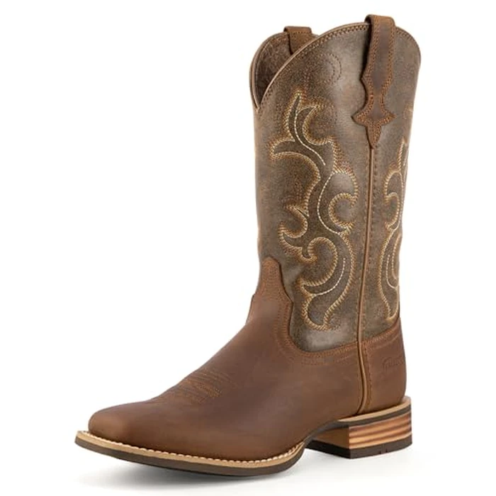 Palitutu Cowboy Boots for Women, Genuine Leather Mid Calf Embroidered Cowgirl Boots Square Toe Low Heel with Pull Tabs, Ideal for Music Festivals, Farm & Parties by Palitutu - Image 1