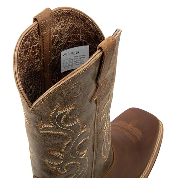 Palitutu Cowboy Boots for Women, Genuine Leather Mid Calf Embroidered Cowgirl Boots Square Toe Low Heel with Pull Tabs, Ideal for Music Festivals, Farm & Parties by Palitutu - Image 8