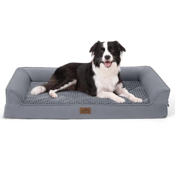 COZY KISS Orthopedic Dog Bed for Large Dog, XL Pet Couch for Extra Dog, Big Supportive Foam Bolster Sofa with Waterproof Lining Cover, Anti-Slip, Washable, U Shaped, 107x76x19cm, Grey by COZY KISS - Used - Very Good condition - CA$50.13