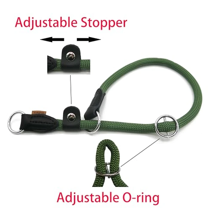 Aiminto Braided Rope Collar, Training Dog Collar, Round Martingale Collar, Slip Collar with Adjustable Stopper and Slidable Stop Ring - Ideal for Medium Dogs (M(1/3") - 18" Long, Dark Green) by aiminto - Image 4