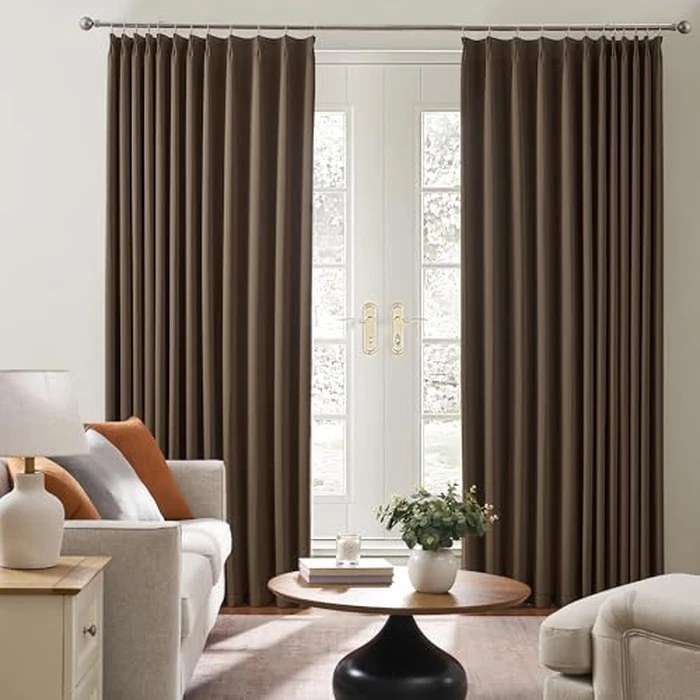 Brown Blackout Curtains 144 Inches Long 12 feet Tall, Extra Long Pinch Pleats Living Room Curtains Thermal Pleated Curtains Panels Drapery for Home, Hotel, Office, 40" W x 144" L, Set of 2 by KEQIAOSUOCAI - Image 4