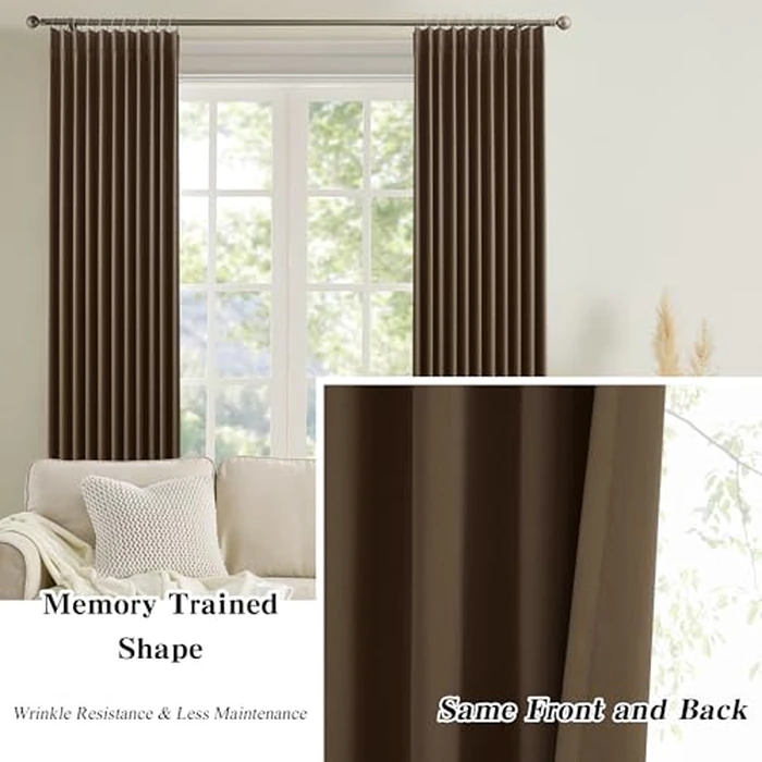 Brown Blackout Curtains 144 Inches Long 12 feet Tall, Extra Long Pinch Pleats Living Room Curtains Thermal Pleated Curtains Panels Drapery for Home, Hotel, Office, 40" W x 144" L, Set of 2 by KEQIAOSUOCAI - Image 6