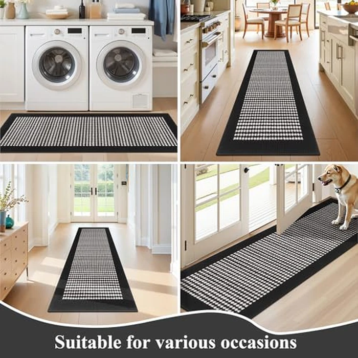 Ileading Laundry Room Runner Rug 2'x6' Non Slip Farmhouse Kitchen Floor Mats with Rubber Backing Machine Washable Indoor Helloween Decor Carpet for Doormat Hallway Entryway Petmat Garaga（Black&White） by Ileading - Image 8