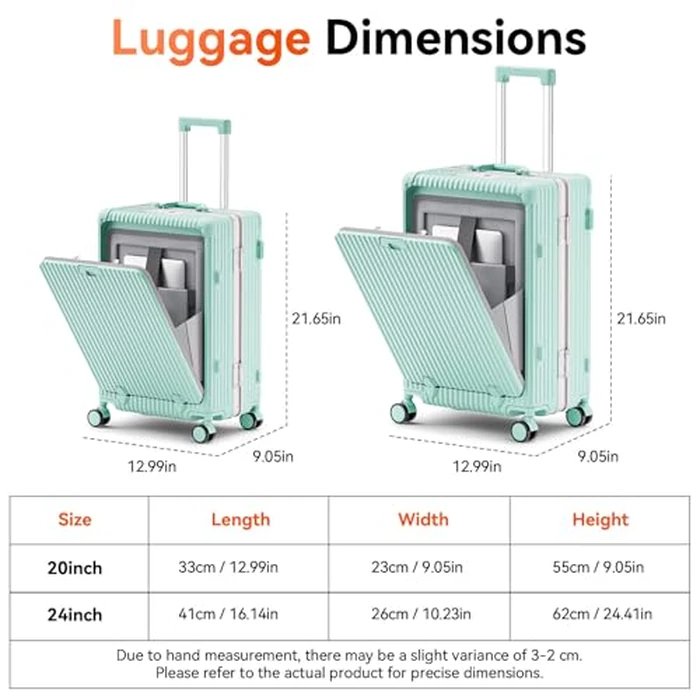 Faqy Z 20 Inch Aluminum Frame Carry On Luggage with Front Pocket, USB Port, Phone Holder & Cup Holder, Hard Shell Spinner Suitcase for Airplane Travel, Mint Green by Faqy Z - Image 4