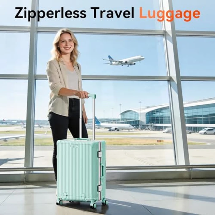 Faqy Z 20 Inch Aluminum Frame Carry On Luggage with Front Pocket, USB Port, Phone Holder & Cup Holder, Hard Shell Spinner Suitcase for Airplane Travel, Mint Green by Faqy Z - Image 9