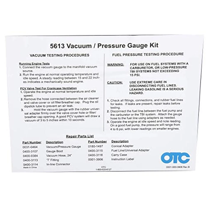 OTC 5613 Vacuum/Pressure Gauge Kit by OTC - Image 3