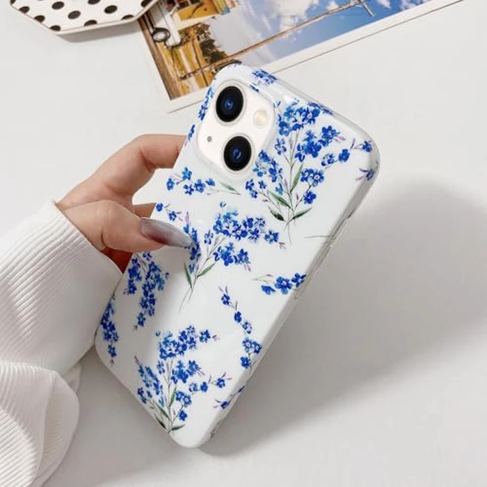 J.west Floral iPhone 13 Case 6.1", Soft TPU Flower Pattern Design, Shockproof Bumper for Women & Girls Blue by J.west - Image 3