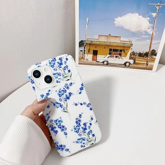 J.west Floral iPhone 13 Case 6.1", Soft TPU Flower Pattern Design, Shockproof Bumper for Women & Girls Blue by J.west - Image 4