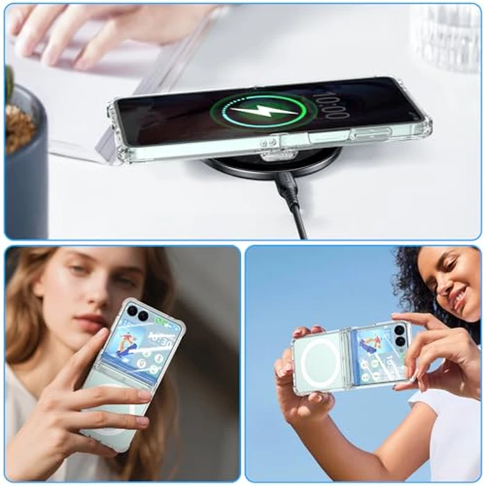 Designed for Samsung Galaxy Z Flip 7 Case Magnetic with Hinge Protection & Built-in Tempered Glass Screen Protector for Flip 7 Shockproof Protective Phone Case Cover (Crystal) by SQMCase - Image 6