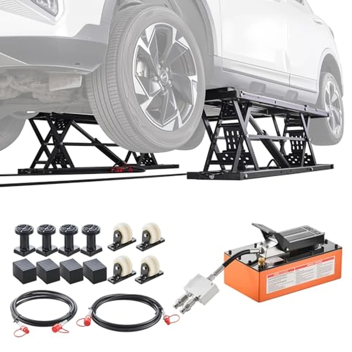 VEVOR Portable Car Lift, 5000 lbs Capacity, Heavy Duty Quick Lift with 25.6" Max Height, Pneumatic Pump, Wheels, 4 Rubber Pads & 4 Lifting Columns for Cars, Compact SUVs, Mini Trucks, Garage or Shop by VEVOR - Used - Like New condition - US$1359.36