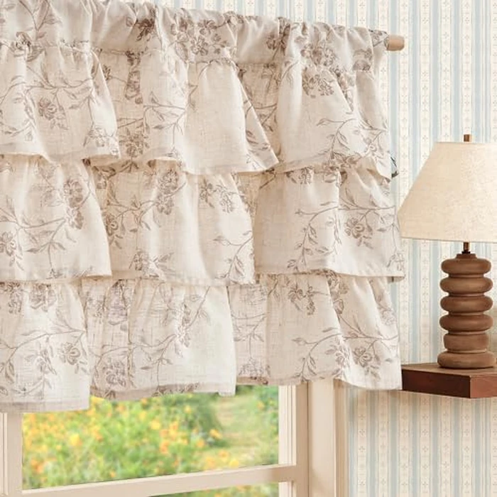 jinchan Ruffled Floral Valance Curtain Shabbychic Linen Window Valance 18 Inch Farmhouse Rustic Window Treatment for Kitchen Bedroom Living Room Rod Pocket 1 Panel Taupe on Linen by jinchan - Image 1