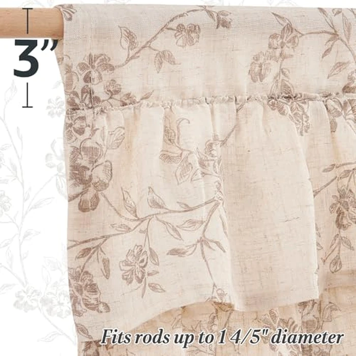 jinchan Ruffled Floral Valance Curtain Shabbychic Linen Window Valance 18 Inch Farmhouse Rustic Window Treatment for Kitchen Bedroom Living Room Rod Pocket 1 Panel Taupe on Linen by jinchan - Image 7