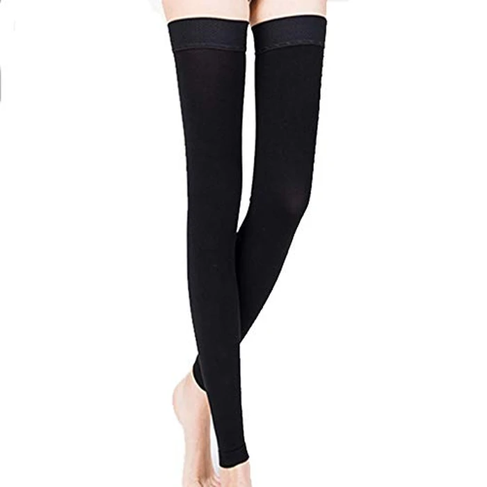 PPXGOGO Compression Socks for Women & Men 20-30 mmHg Thigh High Leg Sleeve Support with Silicone Band for Running, Varicose Veins, Edema, Swelling.(Black,L) by PPXGOGO - Image 2