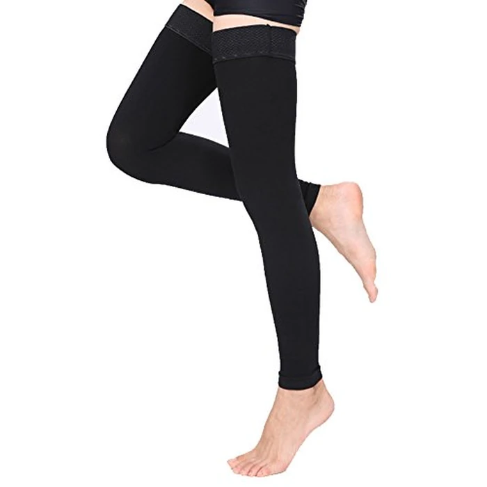 PPXGOGO Compression Socks for Women & Men 20-30 mmHg Thigh High Leg Sleeve Support with Silicone Band for Running, Varicose Veins, Edema, Swelling.(Black,L) by PPXGOGO - Image 4