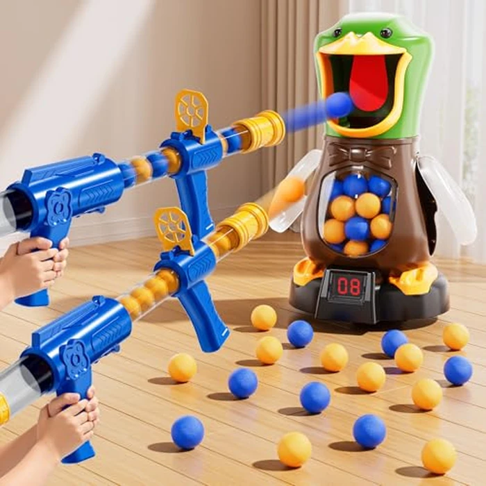NIPLOOOW Duck Shooting Toys for Kids 3-5, Movable Target Shooting Games with 2 Air Pump Launcher, LCD Score Record, Sound, 48 Foam Balls, Birthday Gift for Boys Girls Ages 3 4 5 6 7 8 Years Old by NIPLOOOW - Used - Good condition - US$28.41
