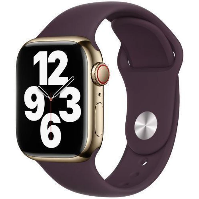 Apple Watch Series 7 (Cellular + GPS) - 32GB - 45mm - Gold Stainless Steel Case with Dark Cherry Rubber Sport Band by Apple - Image 2