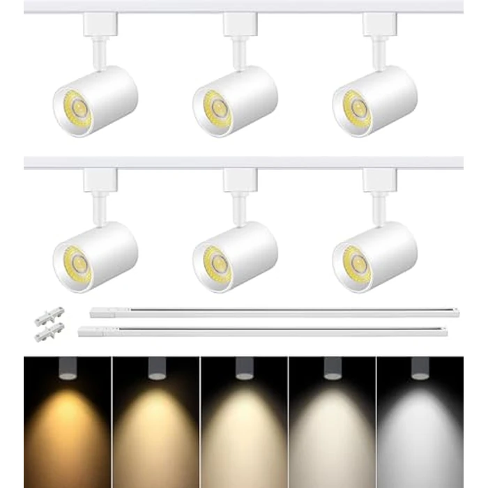 VANoopee 5-Color 6-Light LED Track Lighting Kit with 6.6FT H Type Track Lighting Rail, LED Track Light Heads Dimmable Modern Kitchen Track Lighting Fixtures Ceiling Spotlight, CRI90+ 10W 800lm White by VANoopee - Used - Like New condition