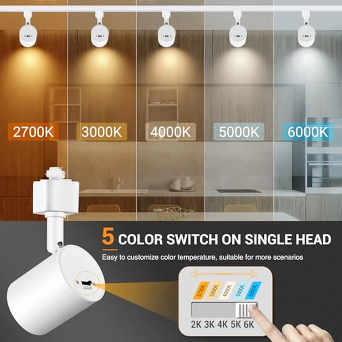 VANoopee 5-Color 6-Light LED Track Lighting Kit with 6.6FT H Type Track Lighting Rail, LED Track Light Heads Dimmable Modern Kitchen Track Lighting Fixtures Ceiling Spotlight, CRI90+ 10W 800lm White by VANoopee - Image 3