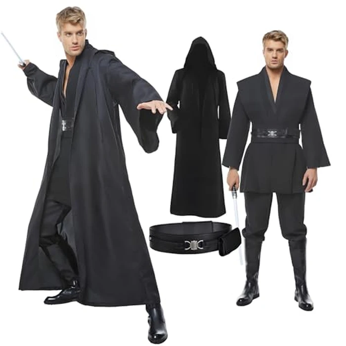 Men's Tunic Cosplay Costume Adults Outfits Halloween Robe Hooded Uniform Full Set (Black, 4X-Large) by Cosplaysky - Used - Very Good condition