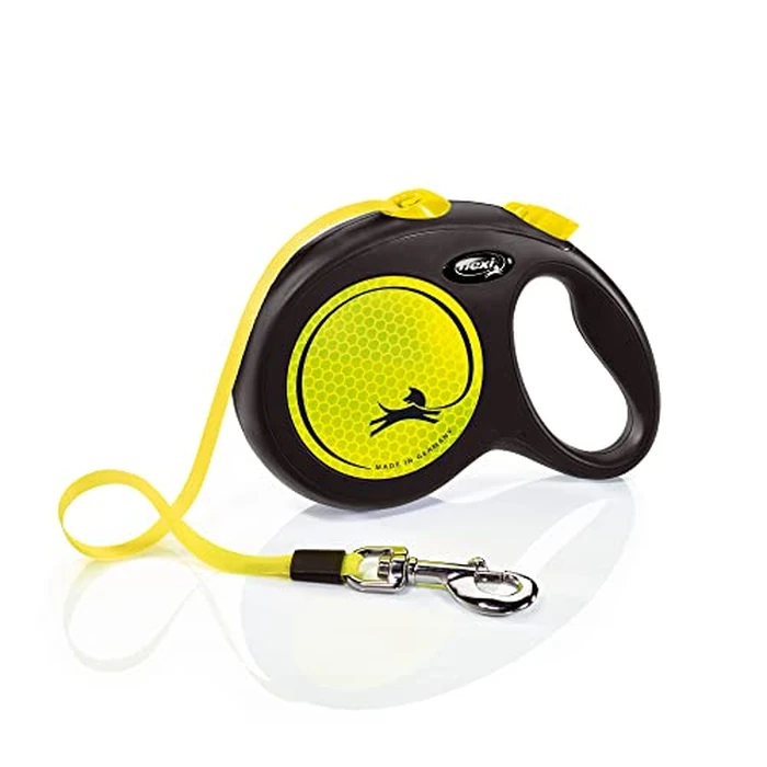 Flexi New Neon Tape Retractable Dog Leashes for Large Dogs Upto 110 lbs. - 16 ft., Neon Yellow/Black | Tangle Free Pet Walking Leash with One-Handed Brake, Pause, Lock|German Quality Product by FLEXI - Image 1