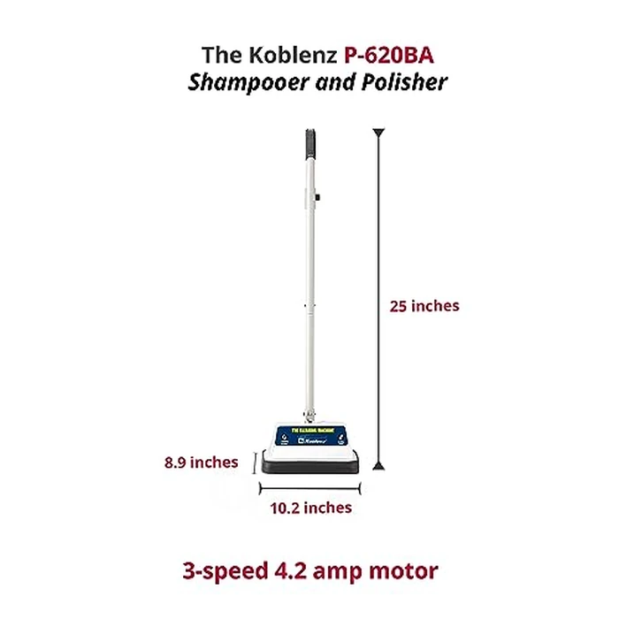 Koblenz Shampooer and Polisher, Floor Shampooer and Polisher, Hard Floor Cleaner, Heavy-duty Carpet Cleaning Machine with Scrubbing Brushes and Polishing Pads, 3 Speeds, Blue/Gray (P-620BA) by Koblenz - Image 3
