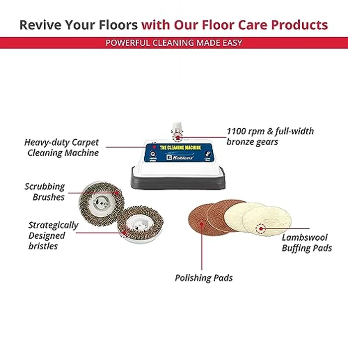 Koblenz Shampooer and Polisher, Floor Shampooer and Polisher, Hard Floor Cleaner, Heavy-duty Carpet Cleaning Machine with Scrubbing Brushes and Polishing Pads, 3 Speeds, Blue/Gray (P-620BA) by Koblenz - Image 4