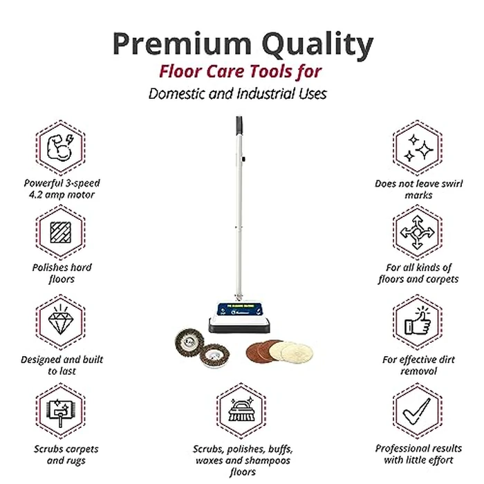 Koblenz Shampooer and Polisher, Floor Shampooer and Polisher, Hard Floor Cleaner, Heavy-duty Carpet Cleaning Machine with Scrubbing Brushes and Polishing Pads, 3 Speeds, Blue/Gray (P-620BA) by Koblenz - Image 5