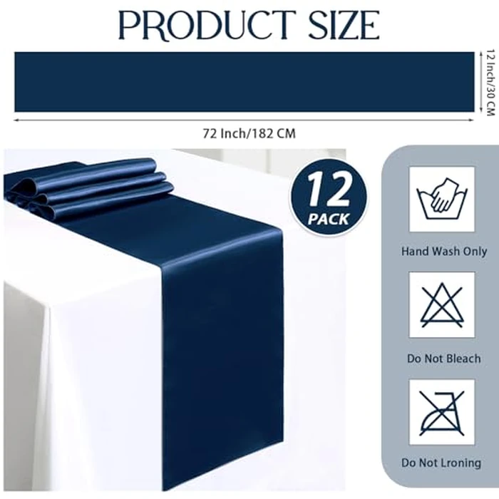 P Pothuiny 12 Pcs Navy Blue Satin Table Runner 12 x 72 Inch Long Smooth Wedding Table Runners for Banquets, Graduations and Birthday Party Decoration by P Pothuiny - Image 3
