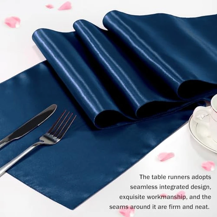 P Pothuiny 12 Pcs Navy Blue Satin Table Runner 12 x 72 Inch Long Smooth Wedding Table Runners for Banquets, Graduations and Birthday Party Decoration by P Pothuiny - Image 6