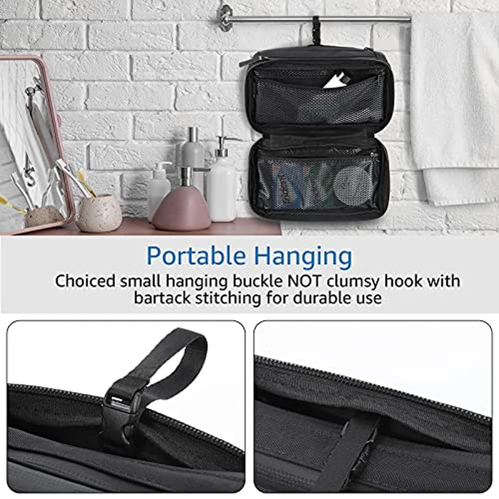 Purevave Compact Mens Toiletry Travel Bag Hanging, Mens Dopp Kit for Travel Waterproof, Wash Pouch Black by P PUREVAVE - Image 3
