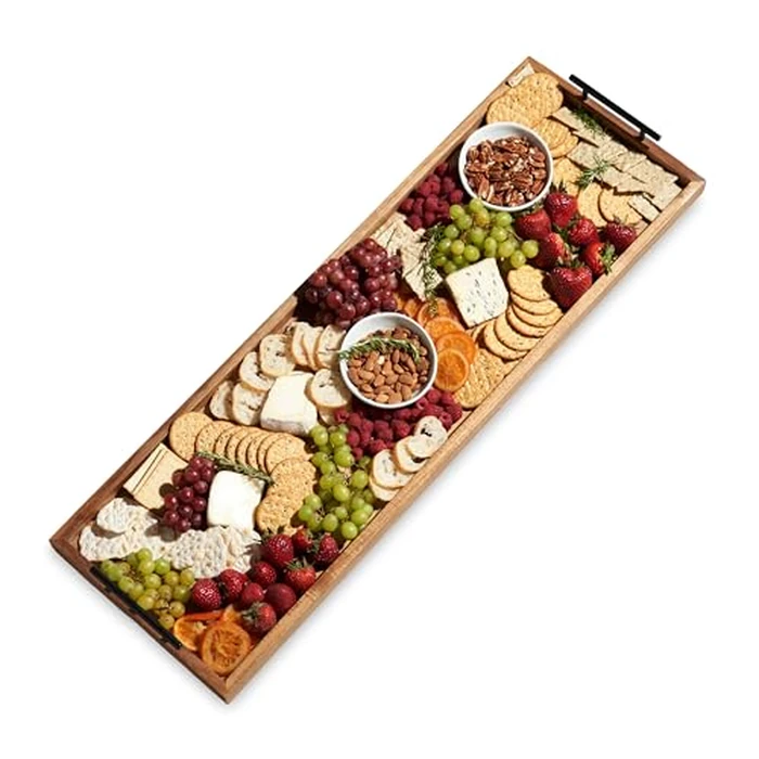 Twine Modern Manor Longboard Cheese Platter with Handles, Rectangular Cheese Board and Home Decor Tray, Dining Table Accessories Acacia Wood Set of 1 by Twine - Used - Very Good condition