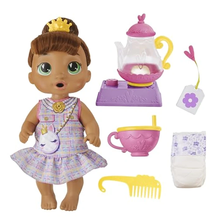 Baby Alive Bubbly Tea Party Sophia Sparkle Doll with Teapot Accessories, Brown Hair, 11 Inches, Toys for 3 Year Old Girls and Boys & Up by Baby Alive - Image 1