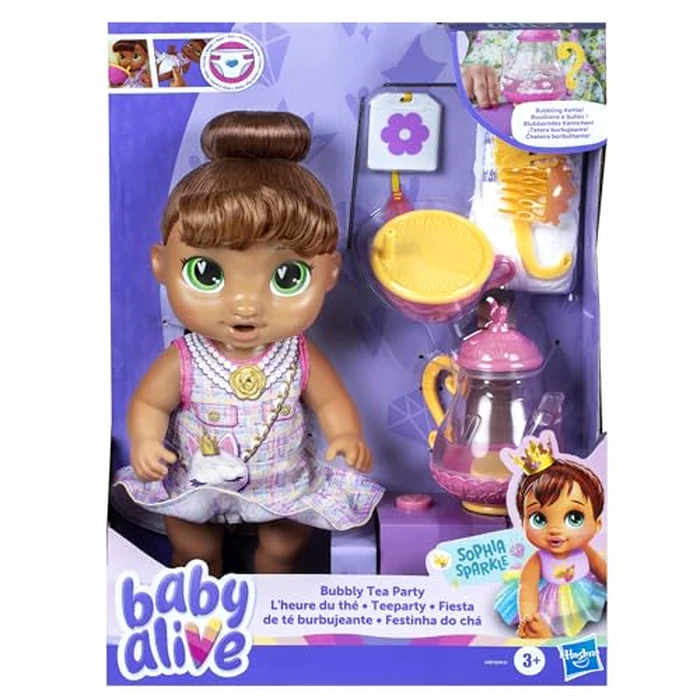 Baby Alive Bubbly Tea Party Sophia Sparkle Doll with Teapot Accessories, Brown Hair, 11 Inches, Toys for 3 Year Old Girls and Boys & Up by Baby Alive - Image 2