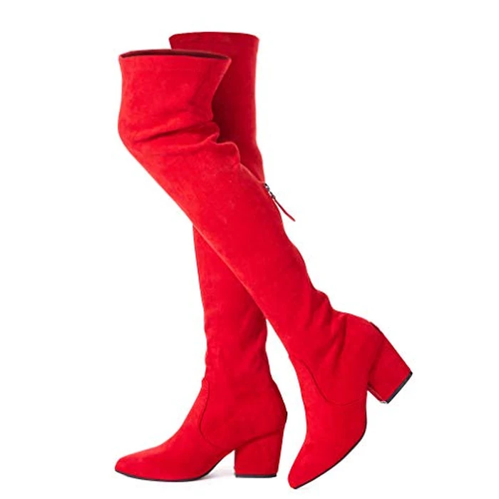 N.N.G Women Over the Knee Boots Red Size 9.5 Winter Suede Block Thigh High Long Stretch Fashion Comfort Above knee Designer Ladies Pointed Toe by N.N.G - Used - Good condition