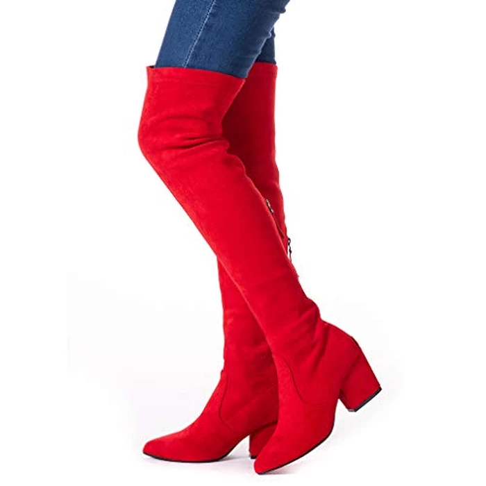 N.N.G Women Over the Knee Boots Red Size 9.5 Winter Suede Block Thigh High Long Stretch Fashion Comfort Above knee Designer Ladies Pointed Toe by N.N.G - Image 2