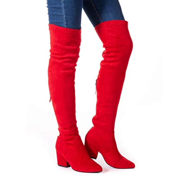 N.N.G Women Over the Knee Boots Red Size 9.5 Winter Suede Block Thigh High Long Stretch Fashion Comfort Above knee Designer Ladies Pointed Toe by N.N.G - Image 4