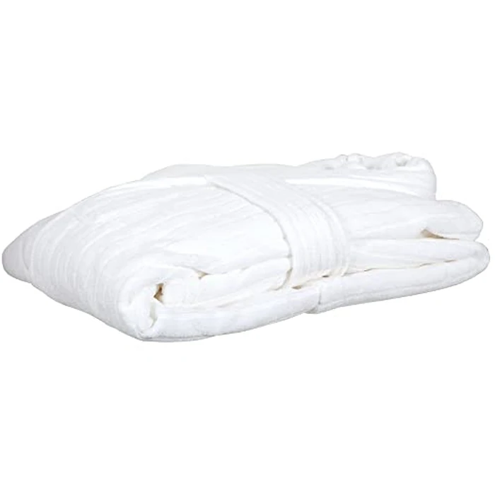 ForPro Luxury Velour Bath Robe, 100% Cotton, Ultra Plush Velour Bathrobe with Textured Woven Stripes, White, Large by ForPro Professional Collection - Image 4