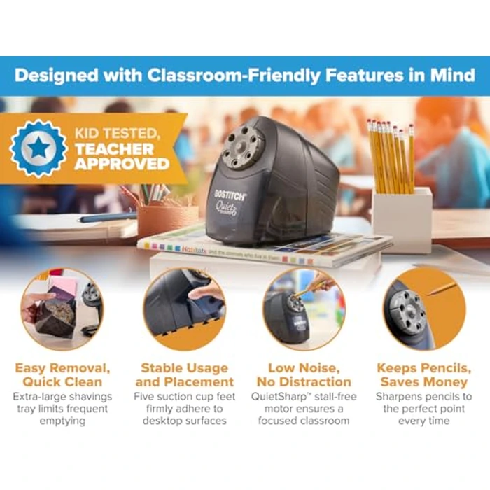 Bostitch Office QuietSharp Electric Pencil Sharpener, Heavy Duty Classroom or Office Use, Size Selector with 6 Different Sizes, Black by Bostitch - Image 4