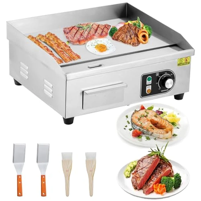 TackView 22" Commercial Electric Griddle, 1600w Non-Stick Countertop Grill, 110v Stainless Steel Teppanyaki Flat Top with Adjustable Temperature (122 degreesf-572 degreesf) with PLUG by Tackview - Used - Very Good condition - CA$78.27