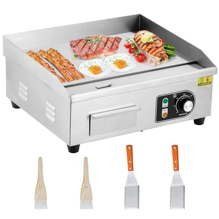 TackView 22" Commercial Electric Griddle, 1600w Non-Stick Countertop Grill, 110v Stainless Steel Teppanyaki Flat Top with Adjustable Temperature (122 degreesf-572 degreesf) with PLUG by Tackview - Image 4