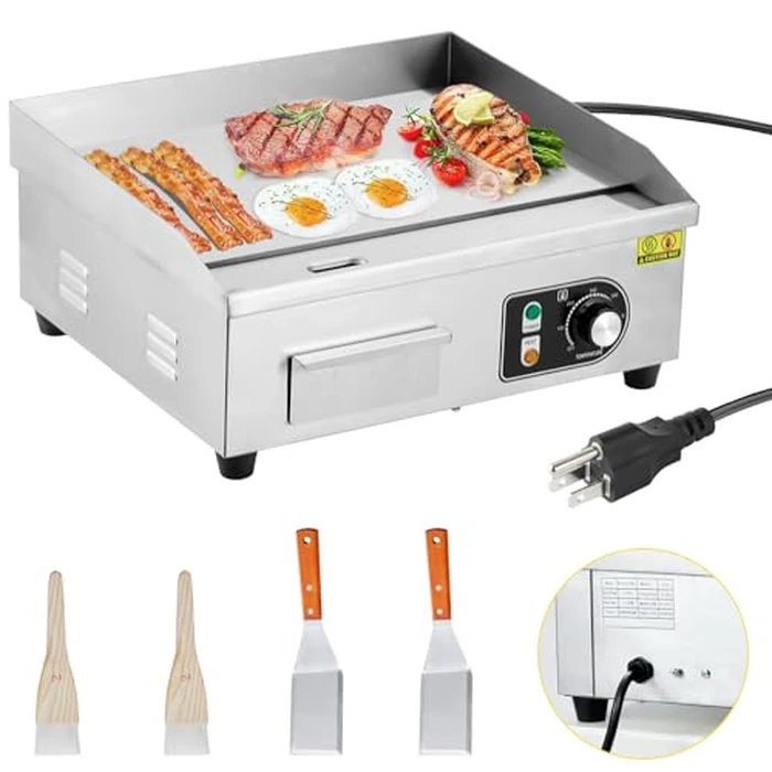 TackView 22" Commercial Electric Griddle, 1600w Non-Stick Countertop Grill, 110v Stainless Steel Teppanyaki Flat Top with Adjustable Temperature (122 degreesf-572 degreesf) with PLUG by Tackview - Image 7