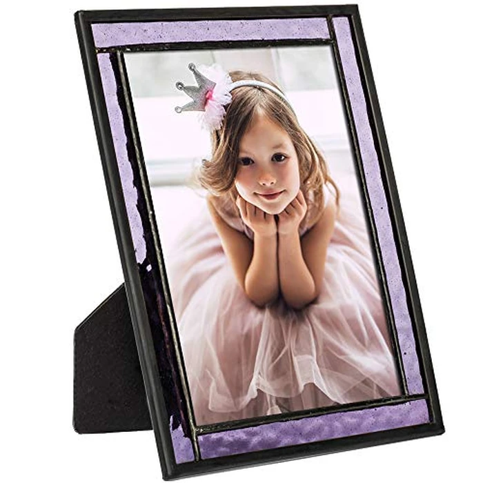 Purple Stained Glass Picture Frame for Home Décor Office Desk Table Top 5x7 Photo Horizontal Vertical Easel Back Series J Devlin by J Devlin Glass Art - Used - Very Good condition - US$22.56