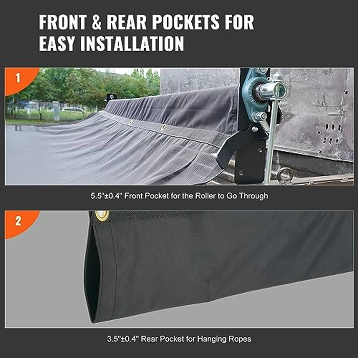 VEVOR Dump Truck Mesh Tarp, 6 x 14 ft, PVC Coated Black Heavy Duty Cover with 5.5" 18oz Double Pocket, Brass Grommets, Reinforced Double Needle Stitch Webbing Fits Manual or Electric Dump Truck System by VEVOR - Image 4