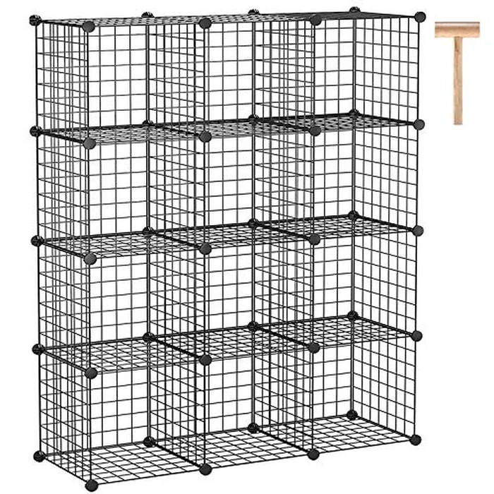 C&AHOME Wire Cube Storage, 12-Cube Storage Organizer Metal, C Grids Storage Bins Shelving, Modular Bookshelf Shelf, Closet Cabinet Ideal for Bedroom, Office 36.6”L x 12.4”W 48.4”H Black by C&AHOME - Used - Very Good condition