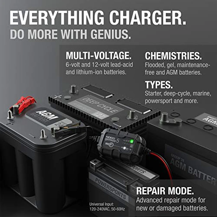 NOCO GENIUS5: 5A 6V/12V Smart Battery Charger - Automatic Maintainer, Trickle Charger & Desulfator with Overcharge Protection & Temperature Compensation - for Lead-Acid & Lithium Batteries by NOCO - Image 5
